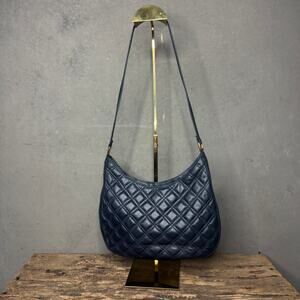 Etienne Aigner Genuine Leather Navy Quilted Hobo Shoulder Bag